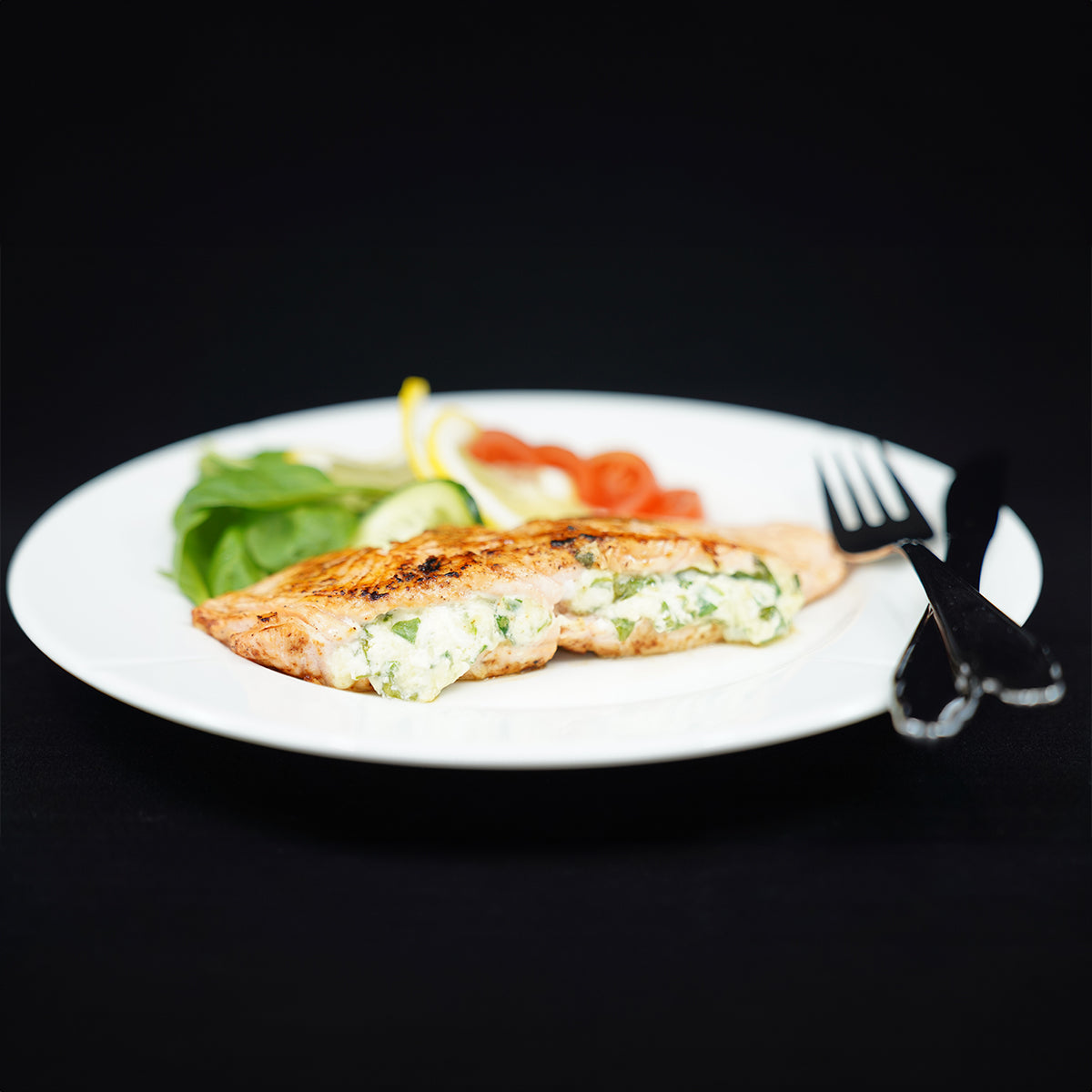 Salmon with cheese and spinach